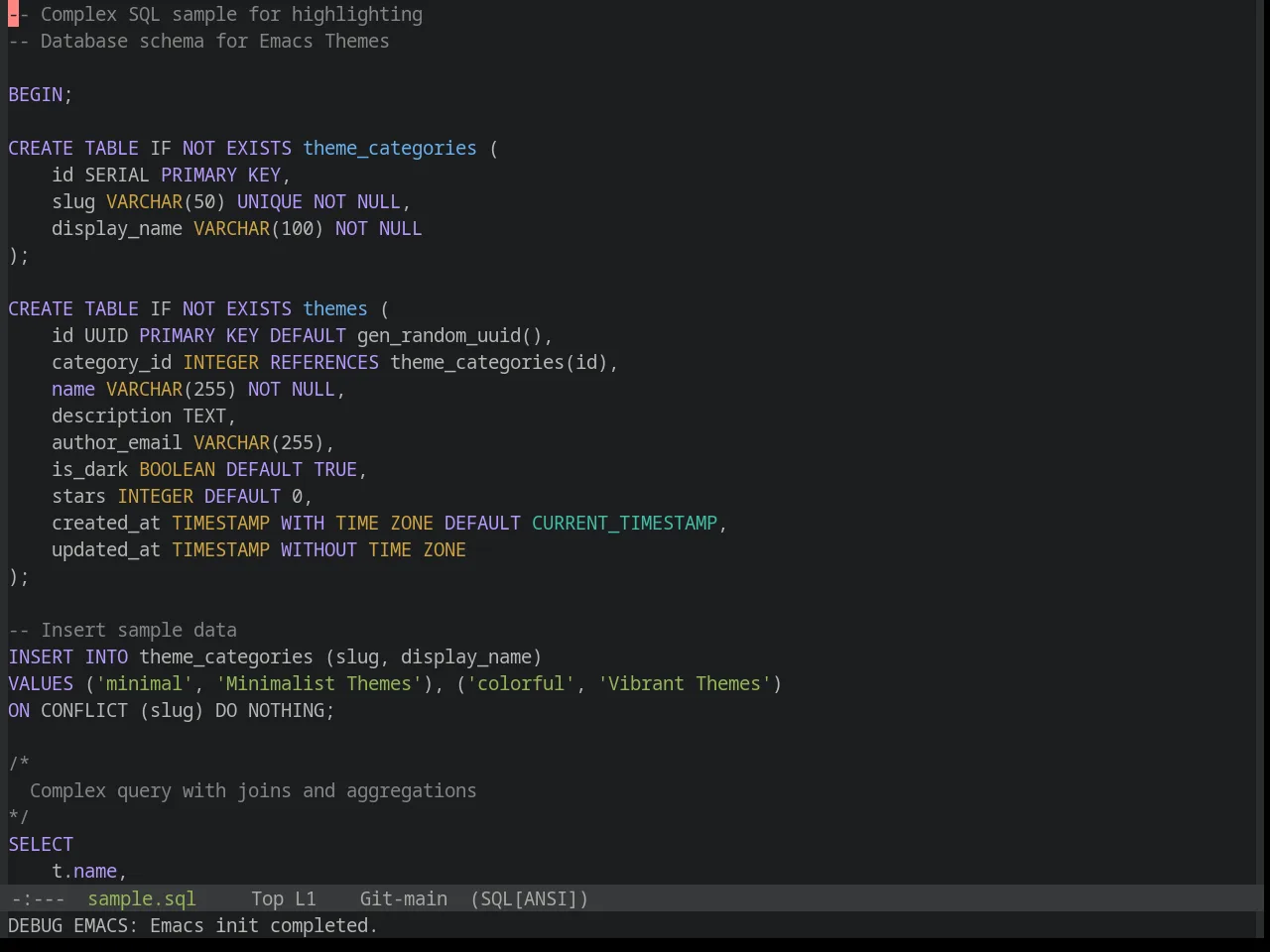 Base16 Precious Dark Eleven Theme in sql-mode