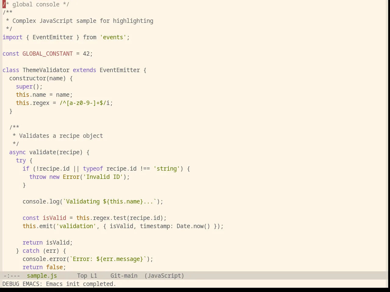 Base16 Precious Light Warm Theme in javascript-mode