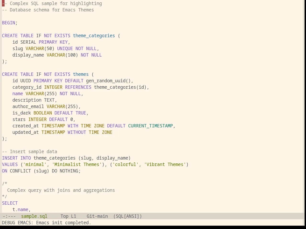 Base16 Precious Light Warm Theme in sql-mode