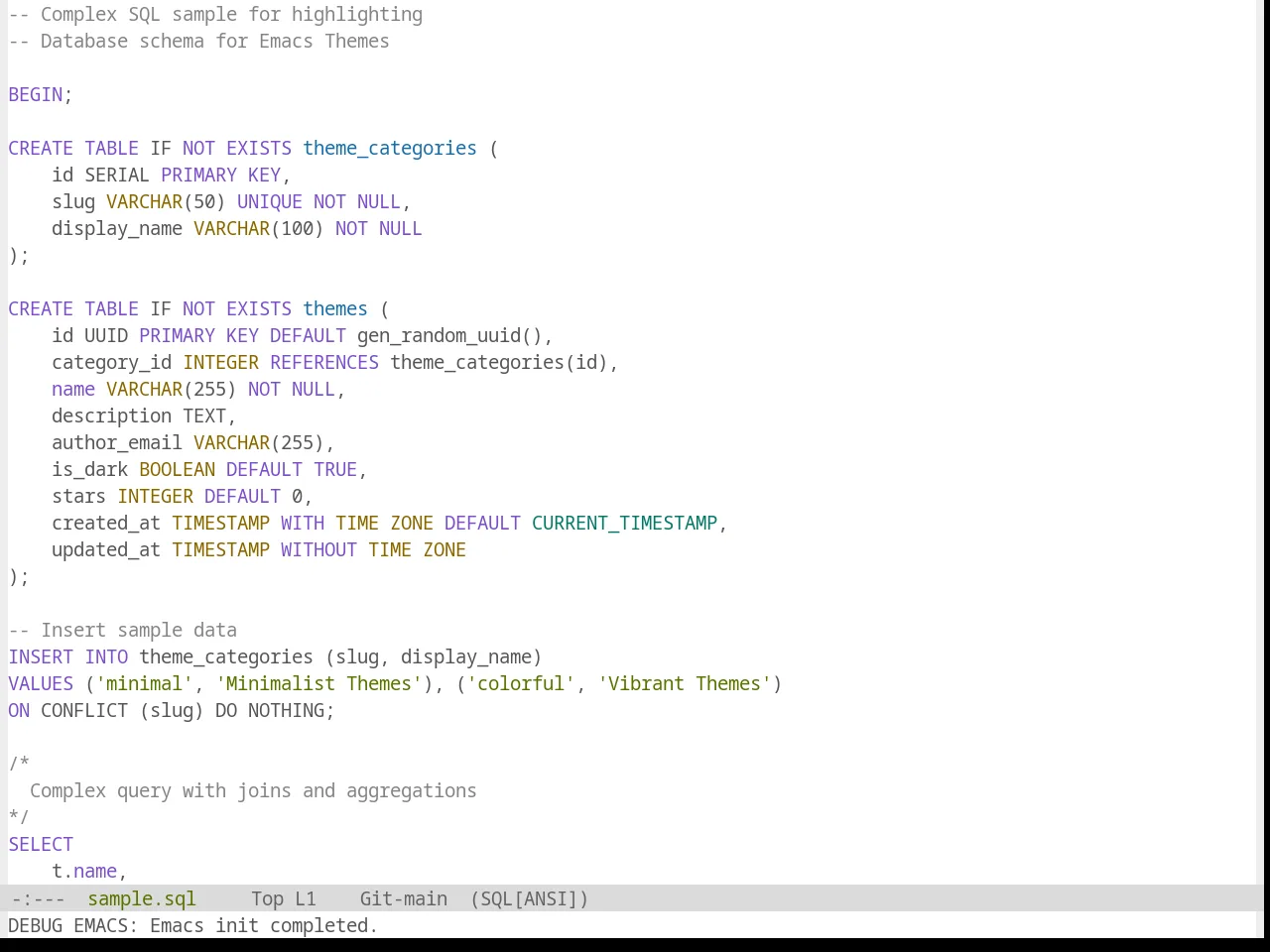 Base16 Precious Light White Theme in sql-mode