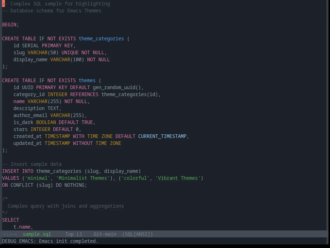 Base16 Primer Dark Dimmed Theme in sql-mode