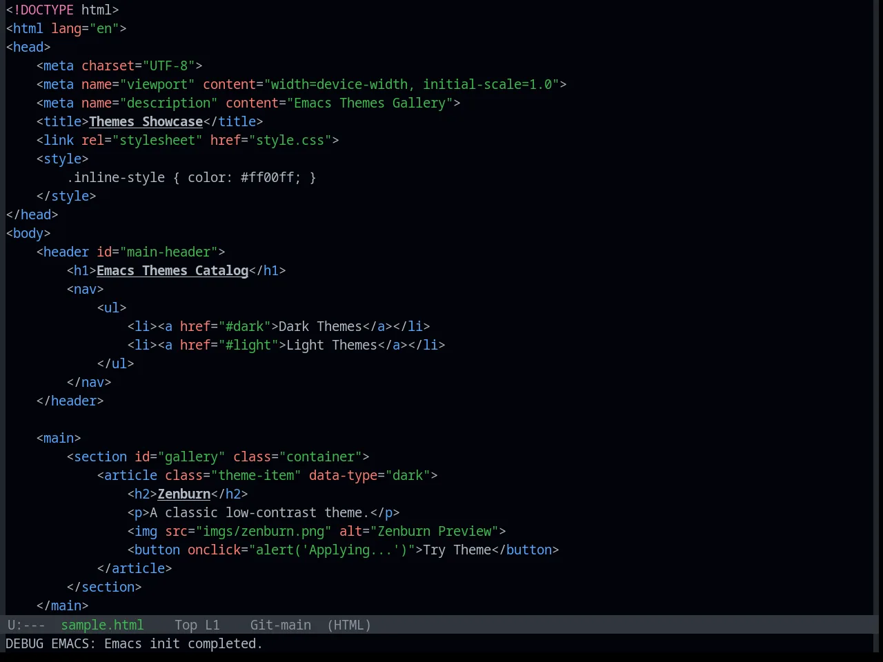 Base16 Primer Dark Theme in html-mode
