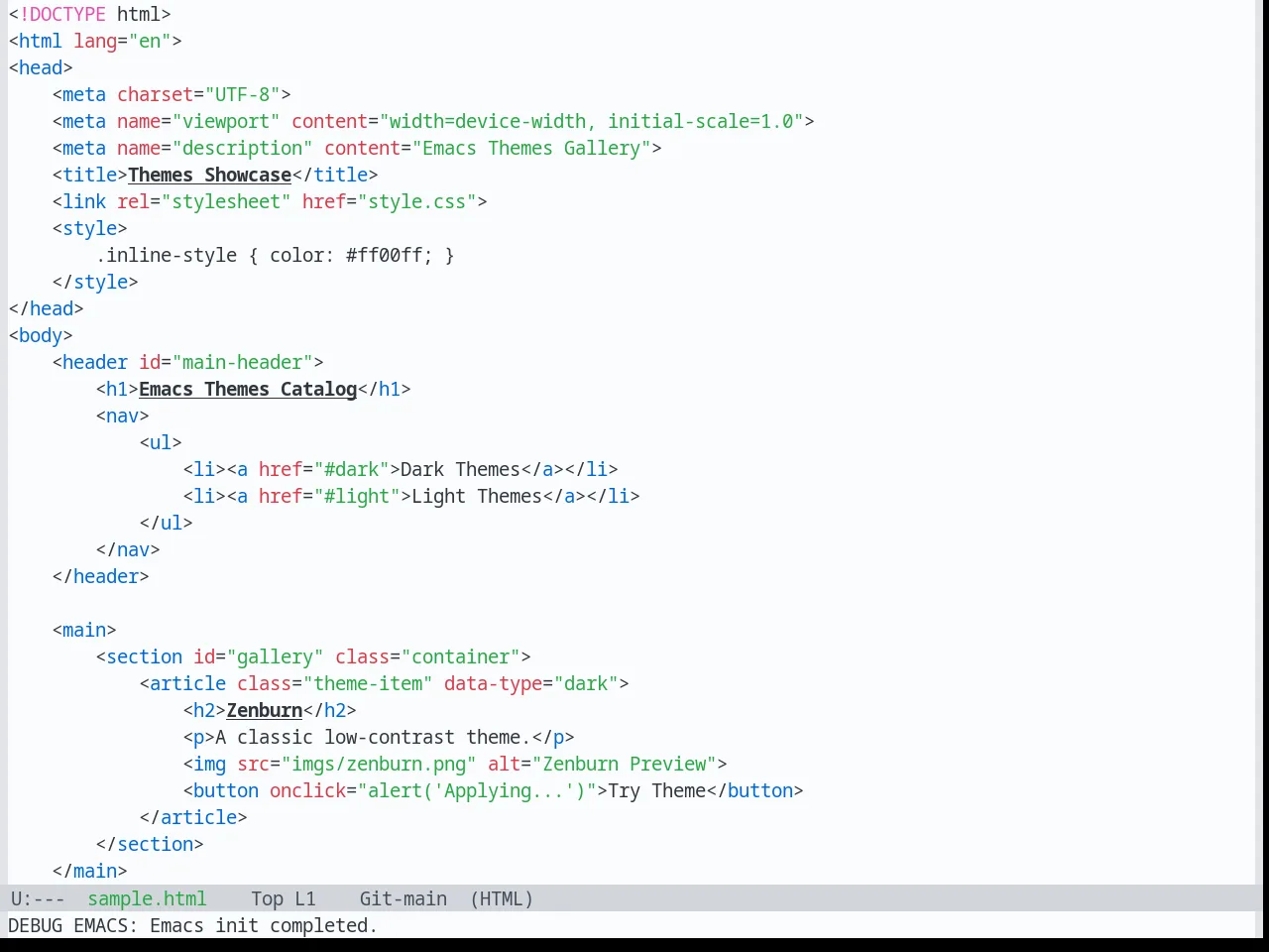 Base16 Primer Light Theme in html-mode
