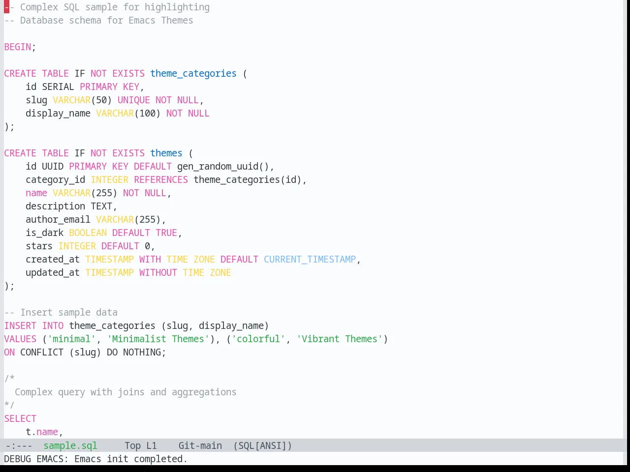 Base16 Primer Light Theme in sql-mode