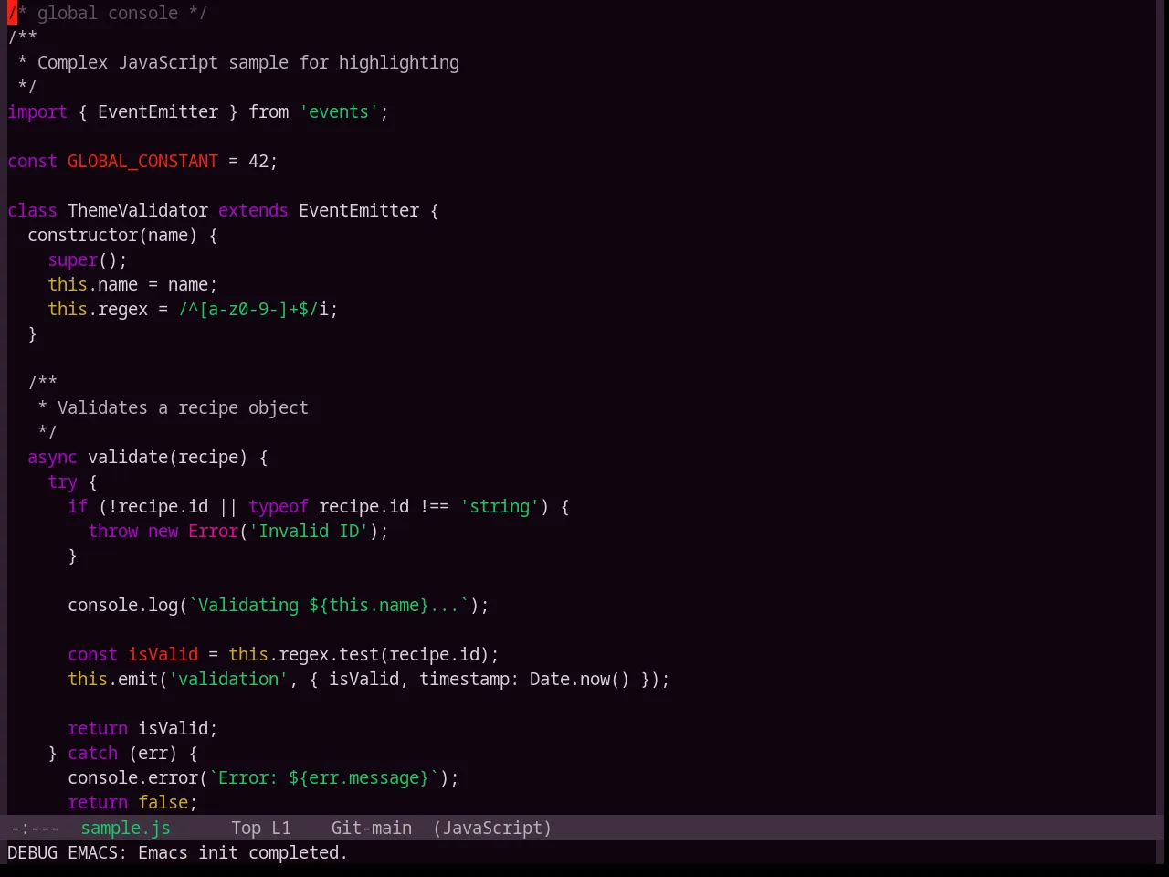Base16 Purpledream Theme in javascript-mode