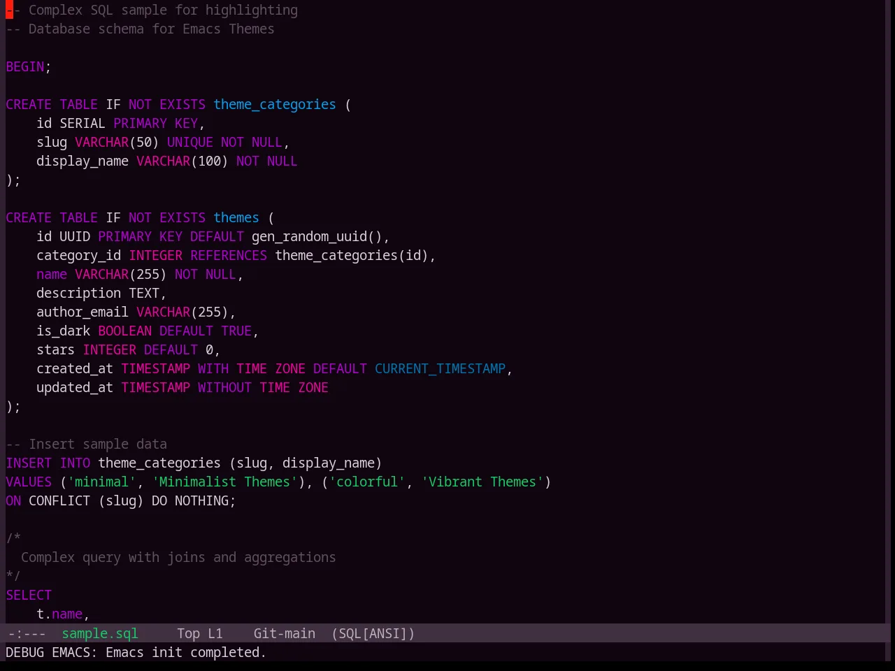 Base16 Purpledream Theme in sql-mode