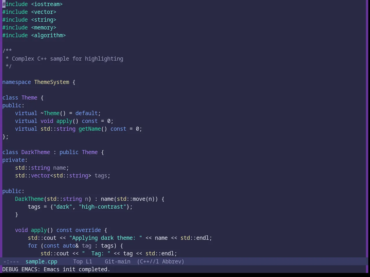Base16 Rebecca Theme in c++-mode