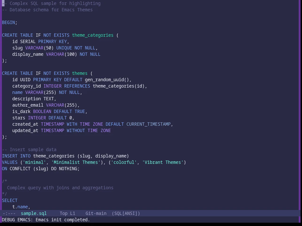 Base16 Rebecca Theme in sql-mode
