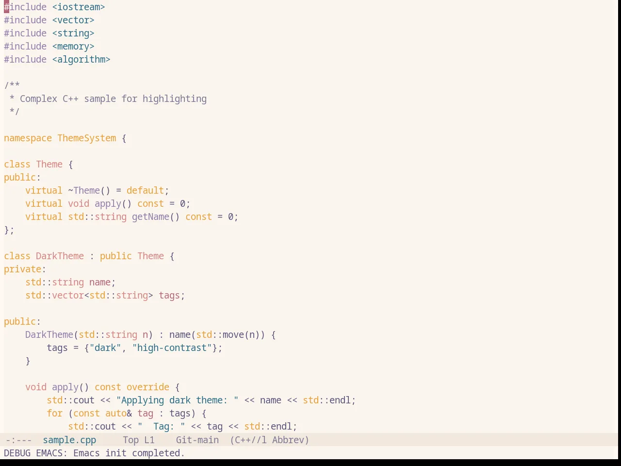 Base16 Rose Pine Dawn Theme in c++-mode