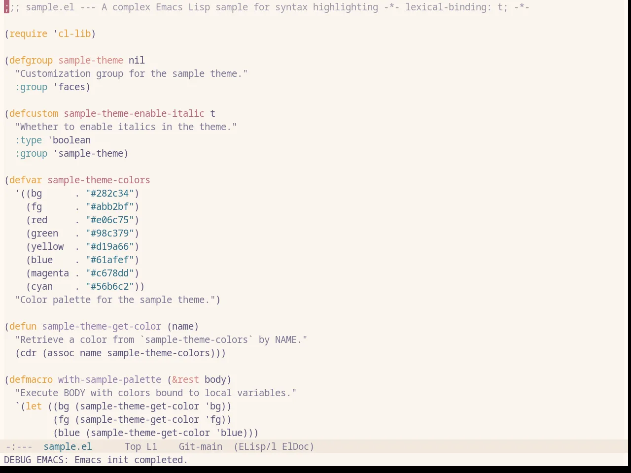 Base16 Rose Pine Dawn Theme in emacs-lisp-mode