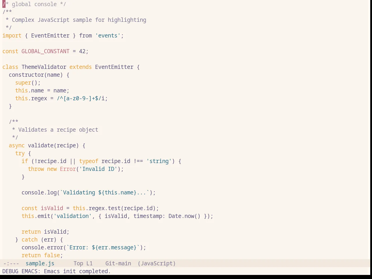 Base16 Rose Pine Dawn Theme in javascript-mode