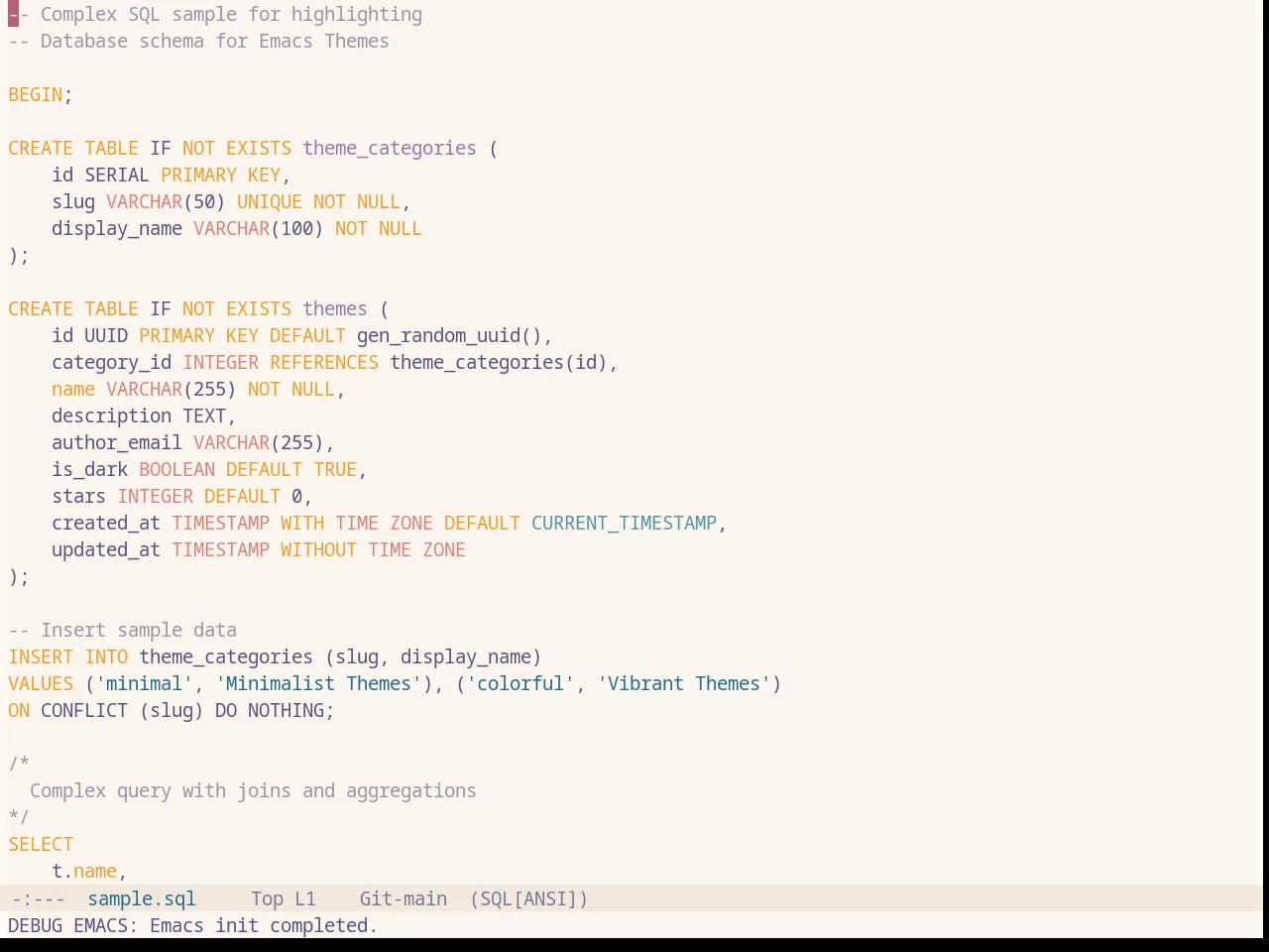 Base16 Rose Pine Dawn Theme in sql-mode
