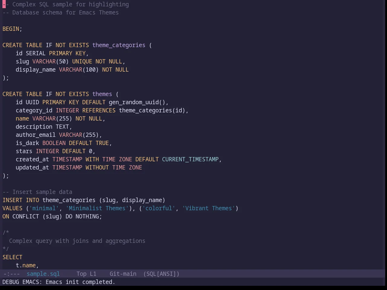 Base16 Rose Pine Moon Theme in sql-mode