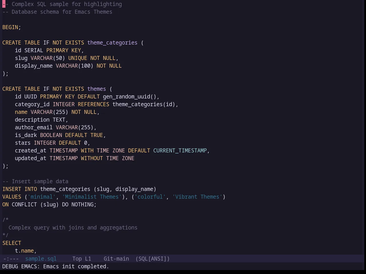 Base16 Rose Pine Theme in sql-mode