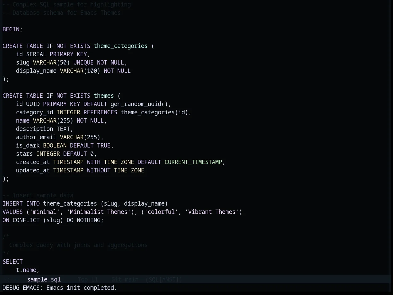 Base16 Saga Theme in sql-mode