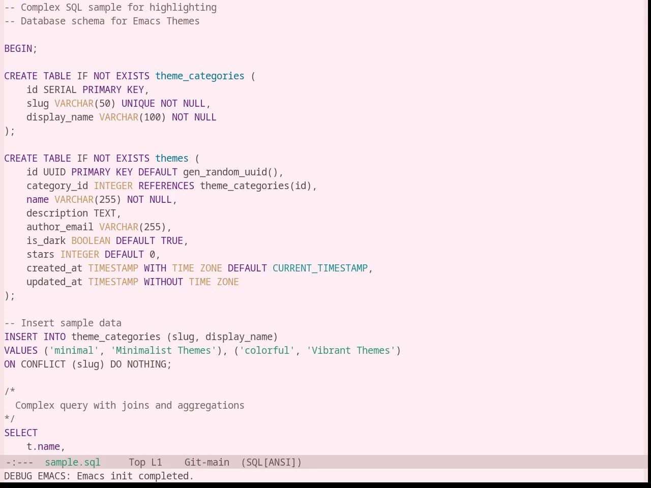 Base16 Sakura Theme in sql-mode