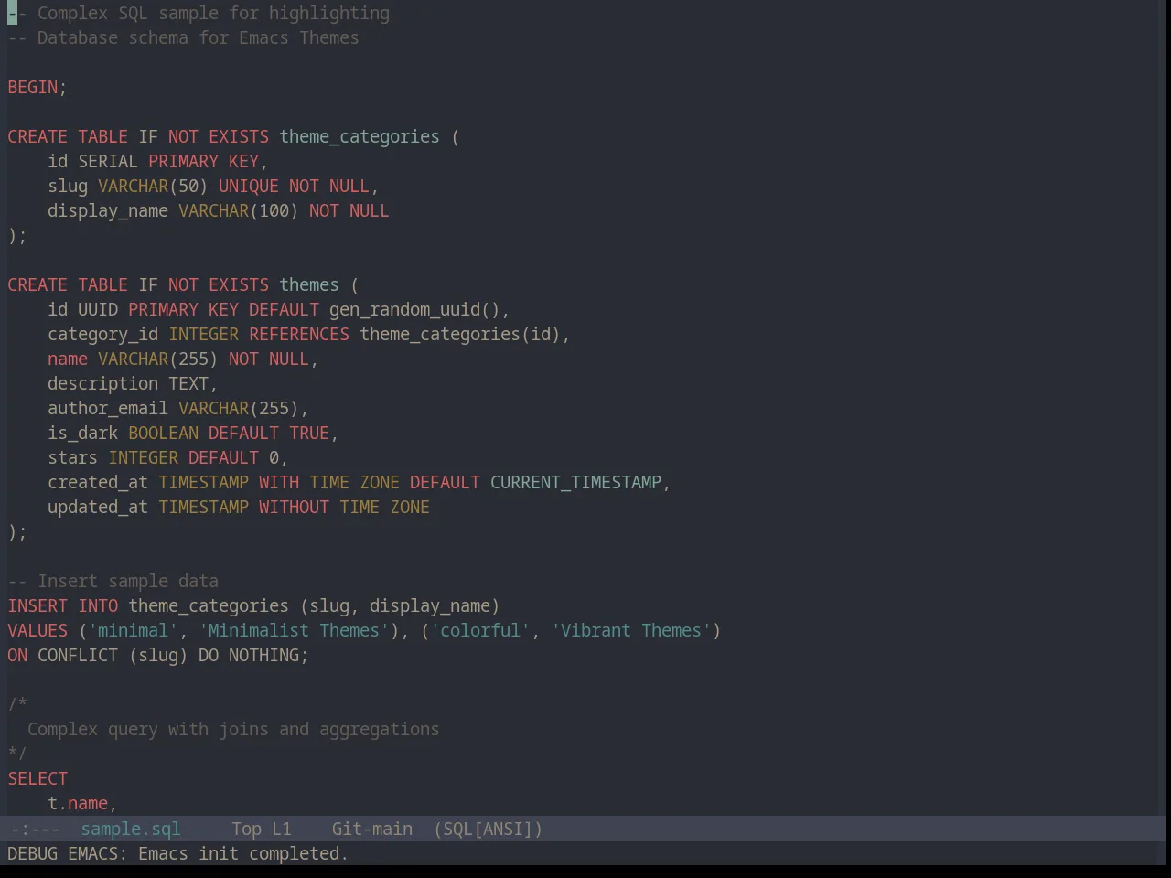 Base16 Sandcastle Theme in sql-mode