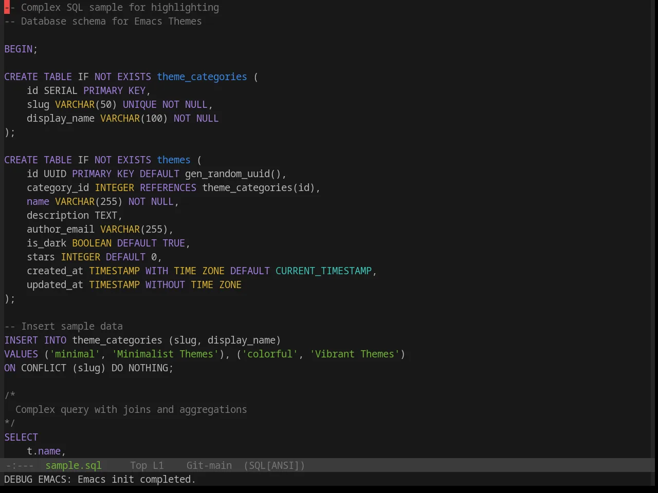 Base16 Selenized Black Theme in sql-mode