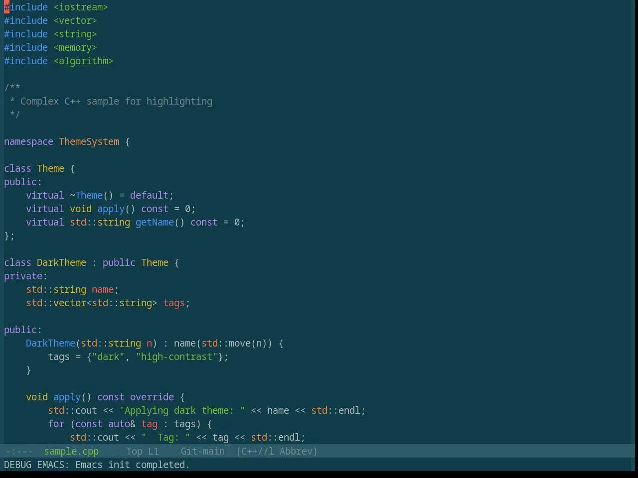 Base16 Selenized Dark Theme in c++-mode