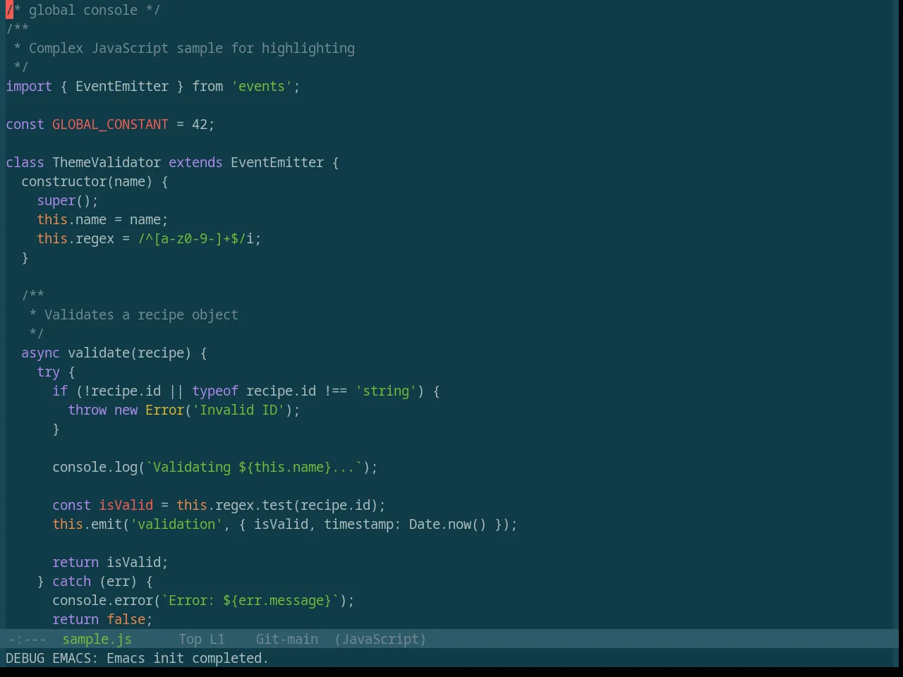 Base16 Selenized Dark Theme in javascript-mode