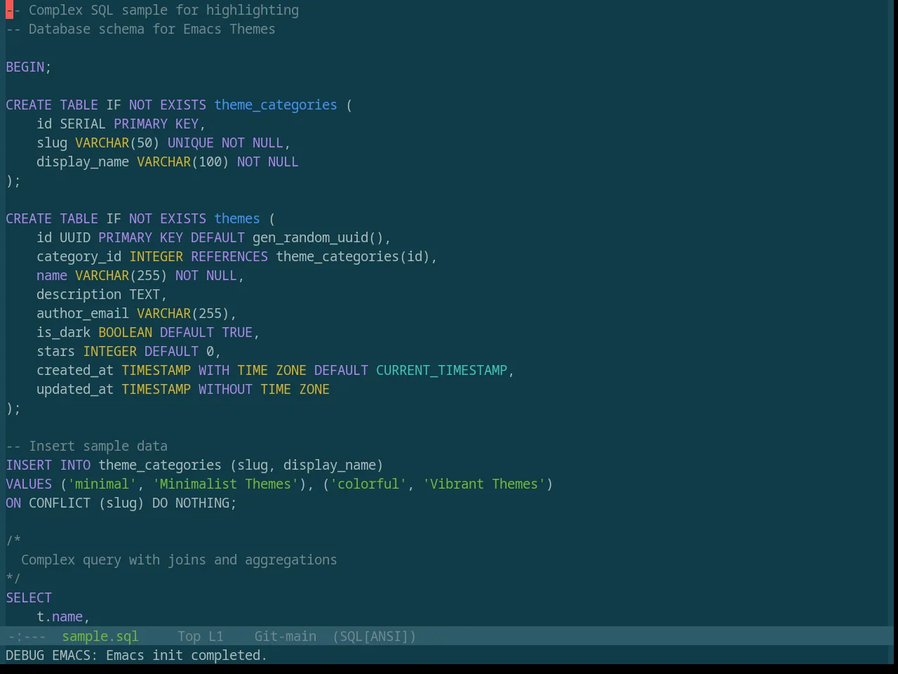Base16 Selenized Dark Theme in sql-mode