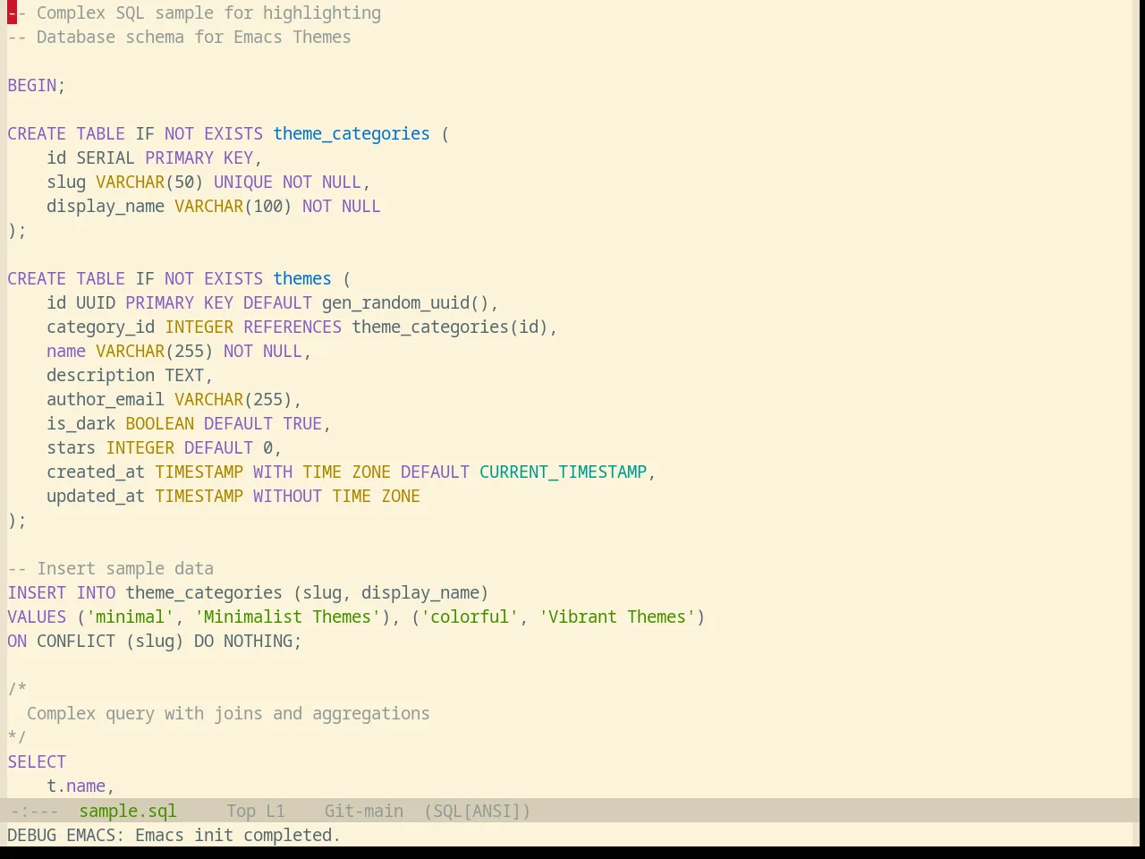 Base16 Selenized Light Theme in sql-mode