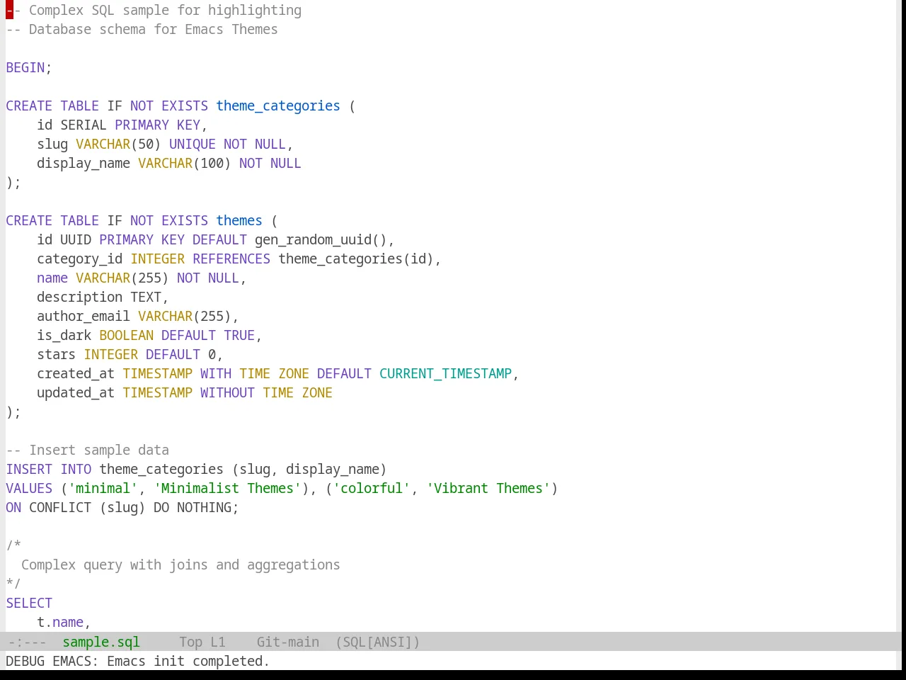 Base16 Selenized White Theme in sql-mode