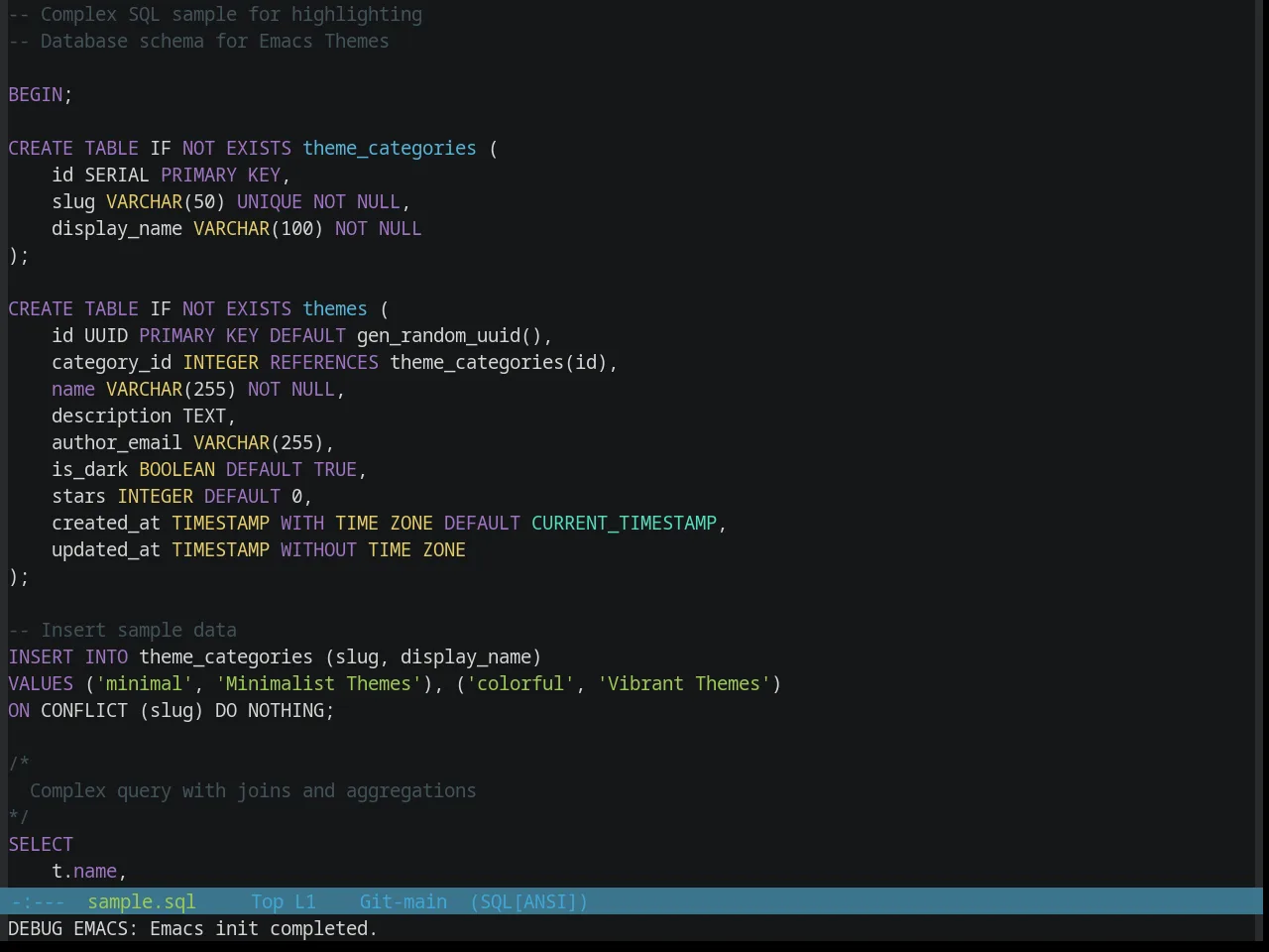 Base16 Seti Theme in sql-mode