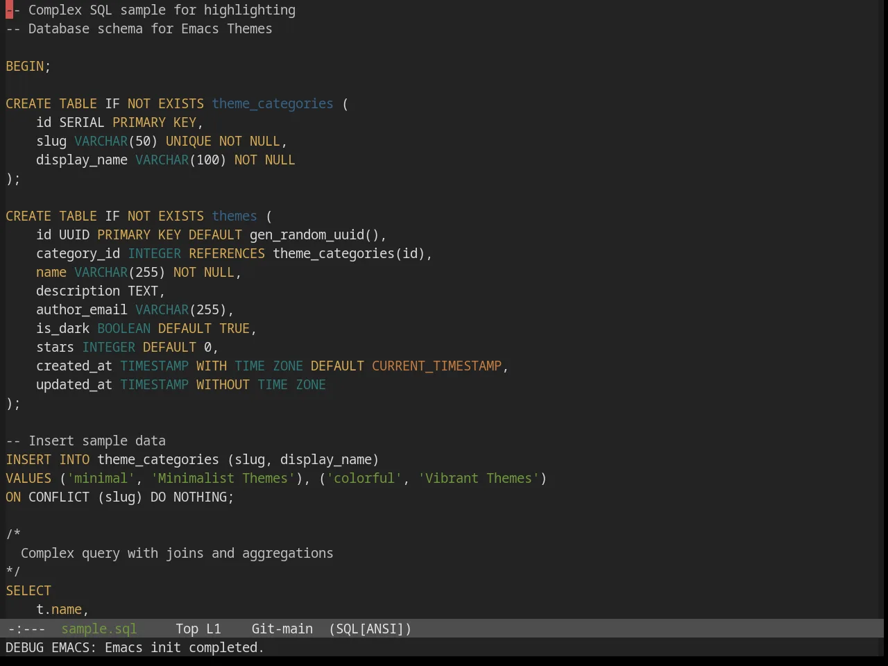 Base16 Shadesmear Dark Theme in sql-mode
