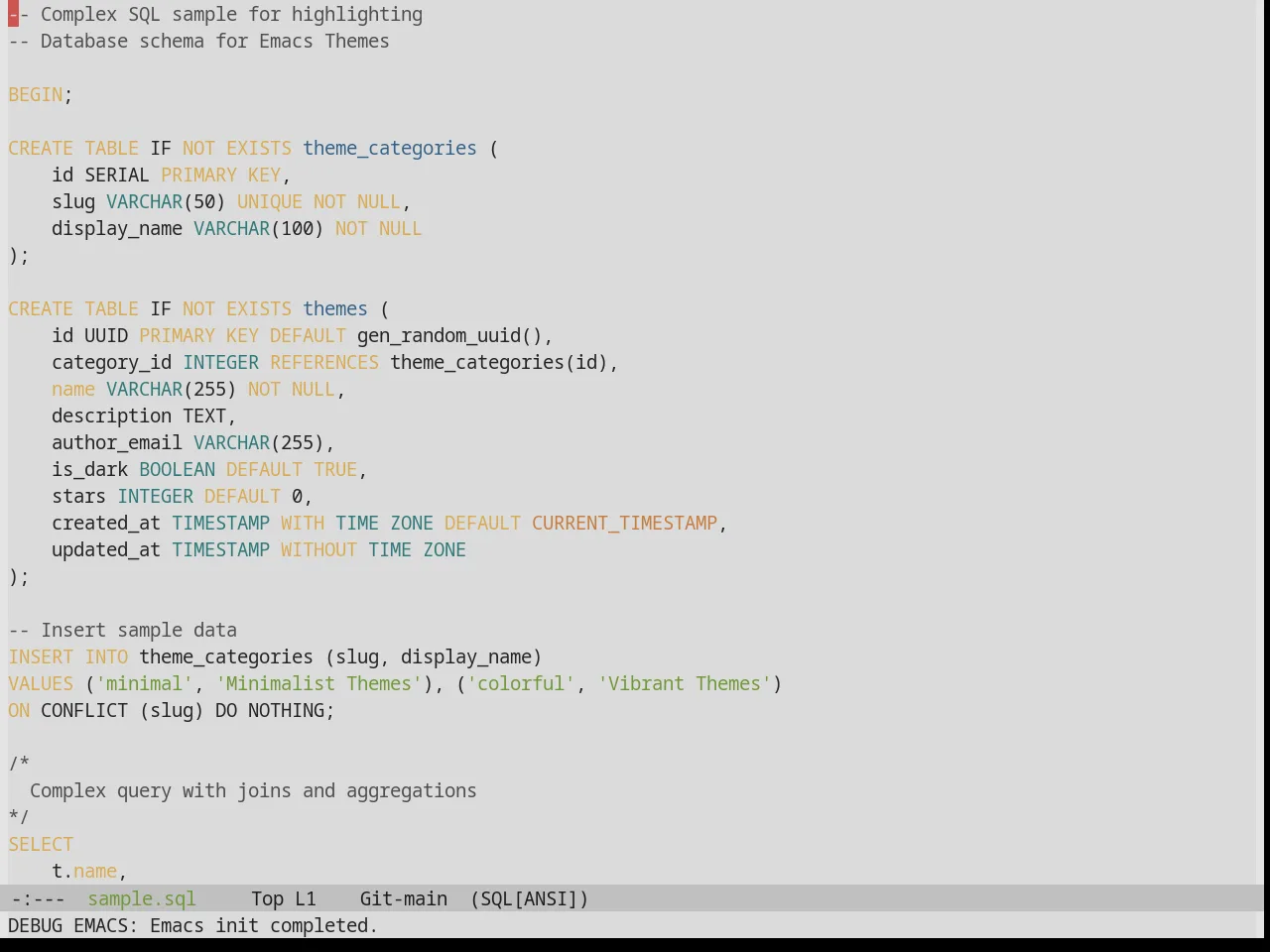 Base16 Shadesmear Light Theme in sql-mode