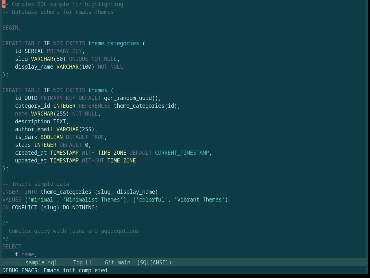 Base16 Silk Dark Theme in sql-mode