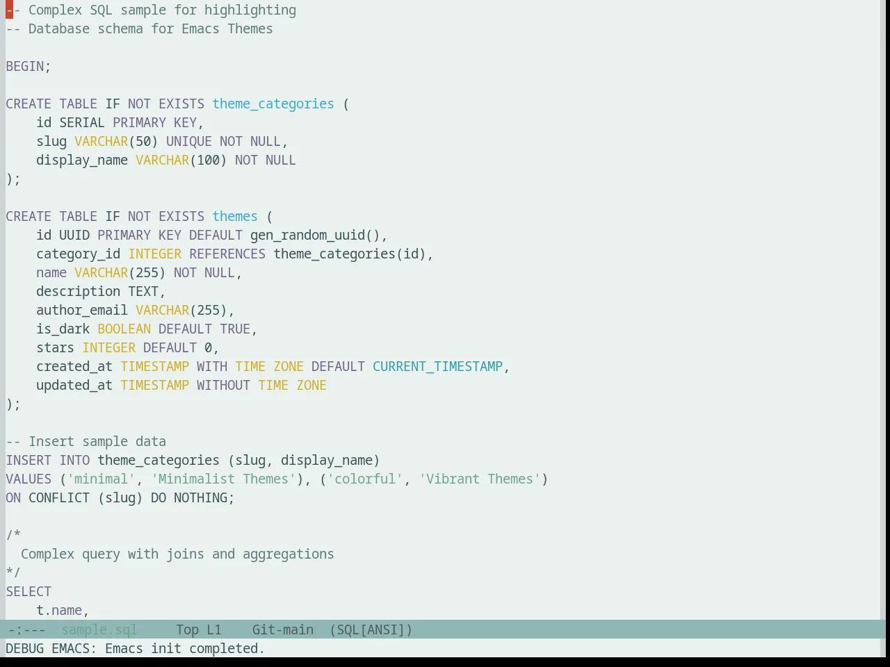 Base16 Silk Light Theme in sql-mode