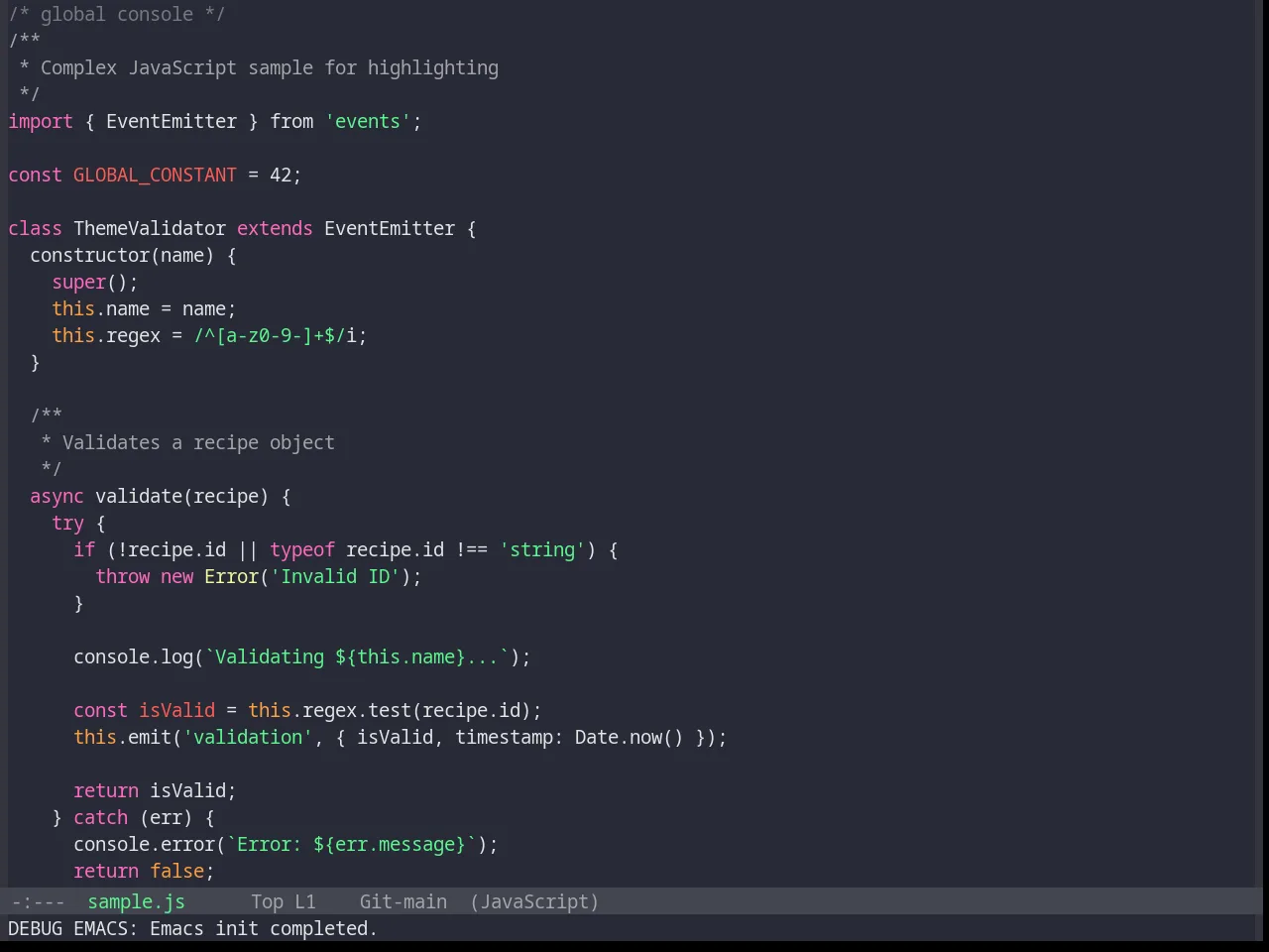 Base16 Snazzy Theme in javascript-mode