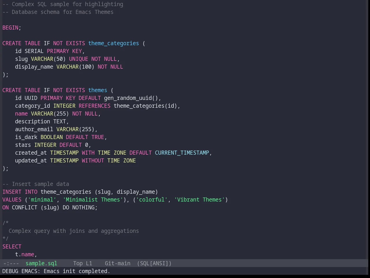 Base16 Snazzy Theme in sql-mode