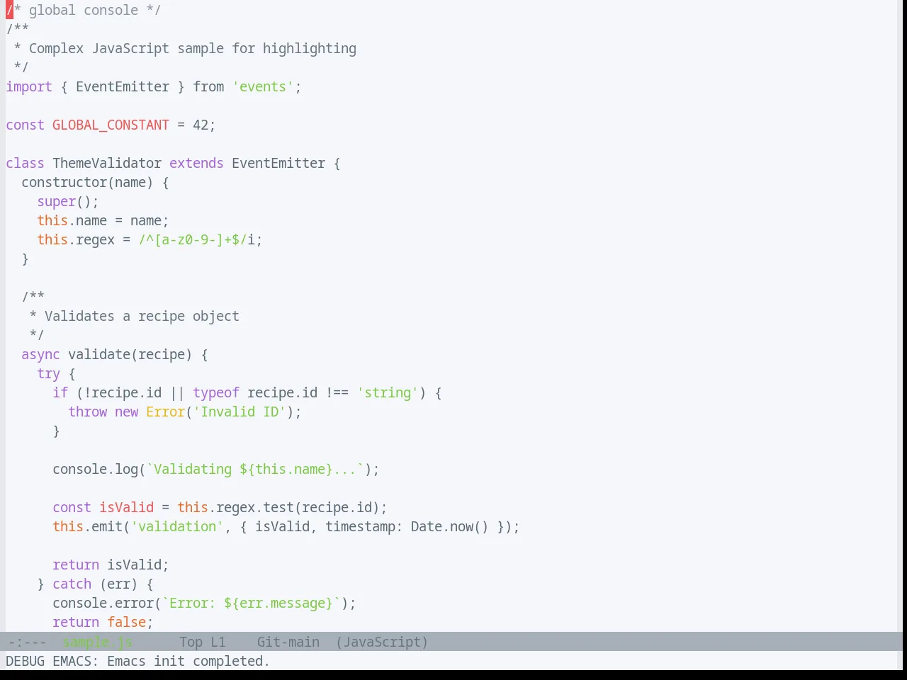 Base16 Solarflare Light Theme in javascript-mode