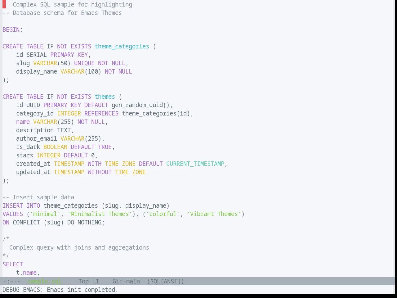 Base16 Solarflare Light Theme in sql-mode