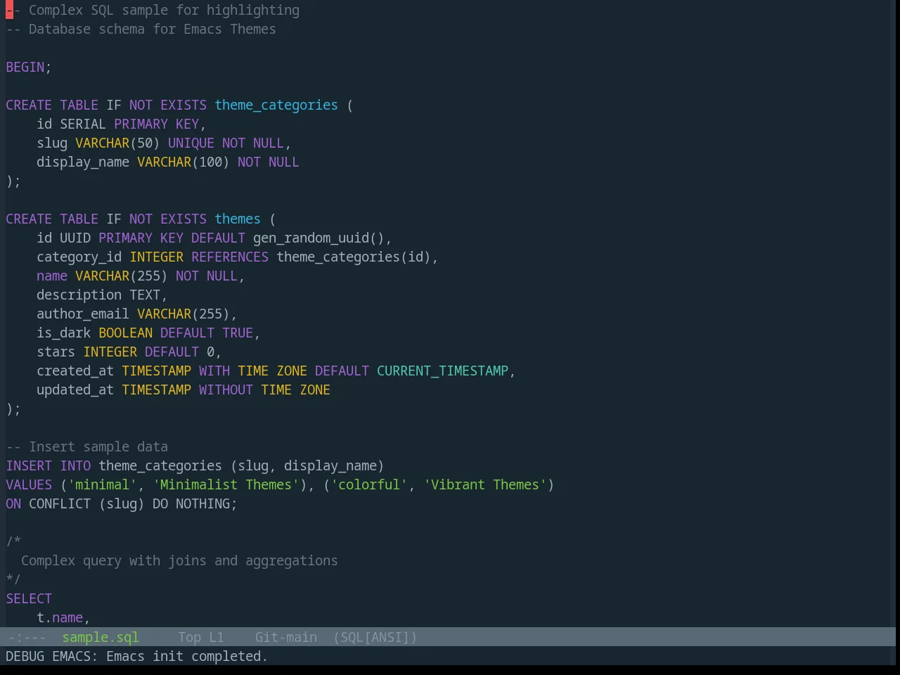 Base16 Solarflare Theme in sql-mode