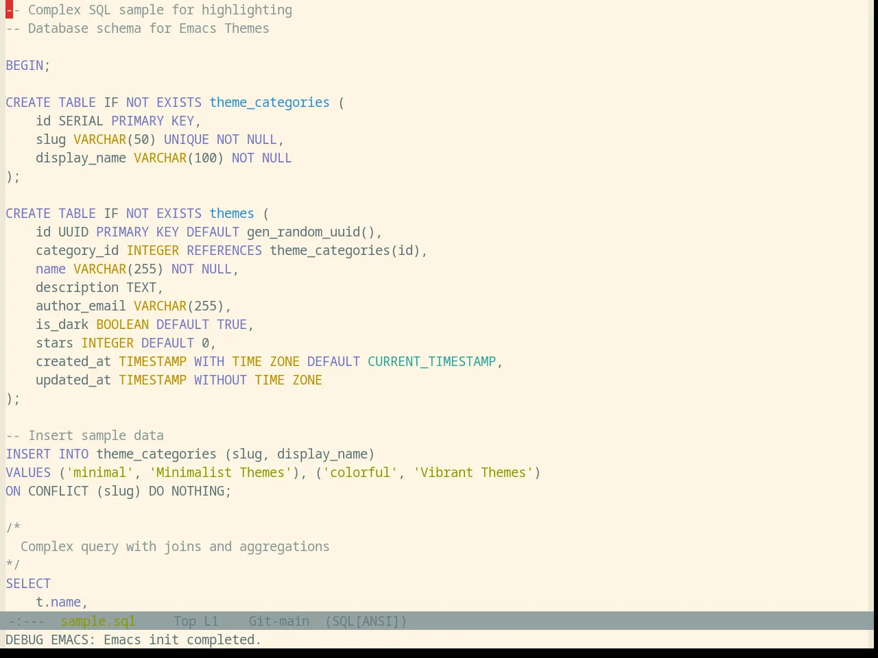 Base16 Solarized Light Theme in sql-mode