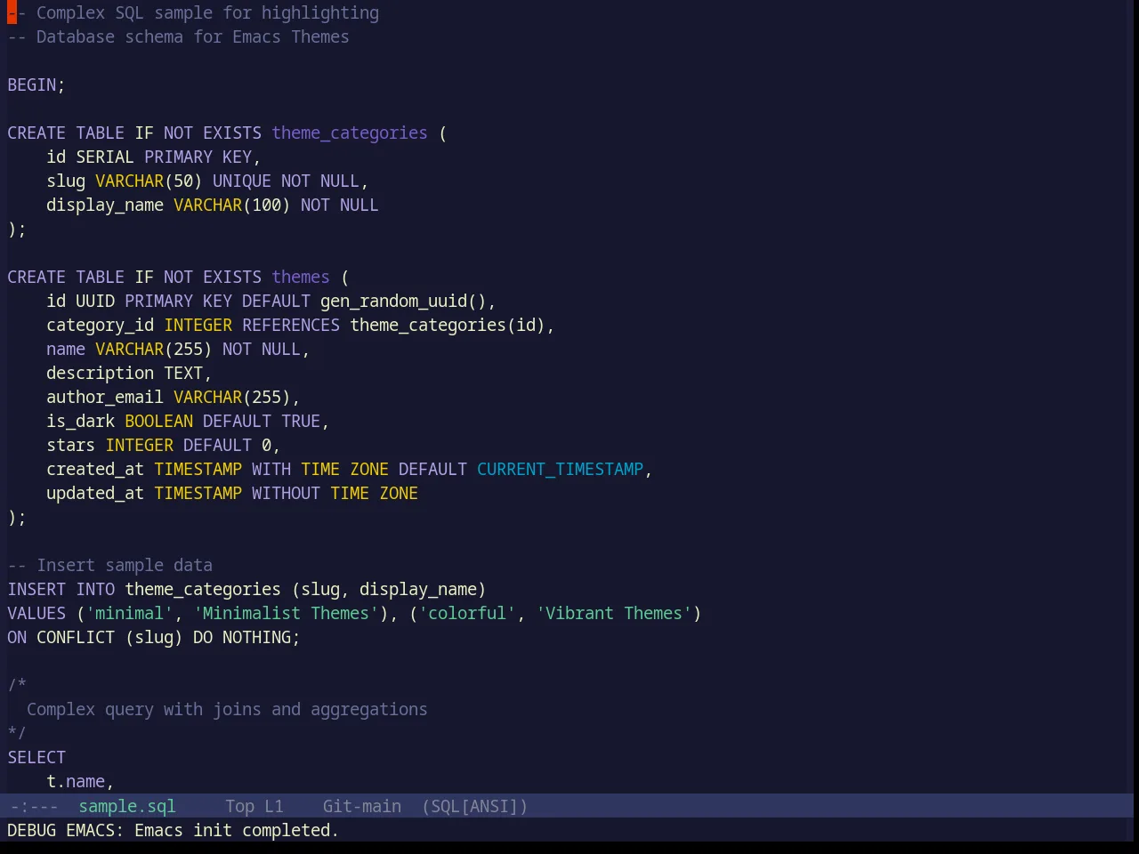 Base16 Spaceduck Theme in sql-mode