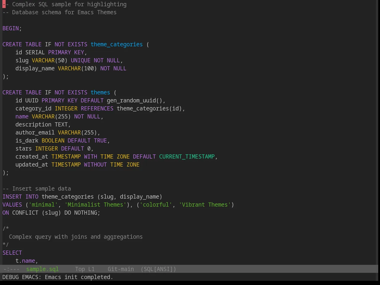 Base16 Standardized Dark Theme in sql-mode
