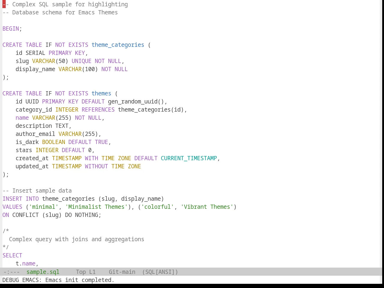 Base16 Standardized Light Theme in sql-mode