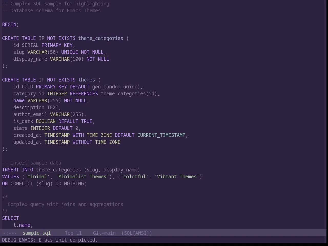Base16 Stella Theme in sql-mode