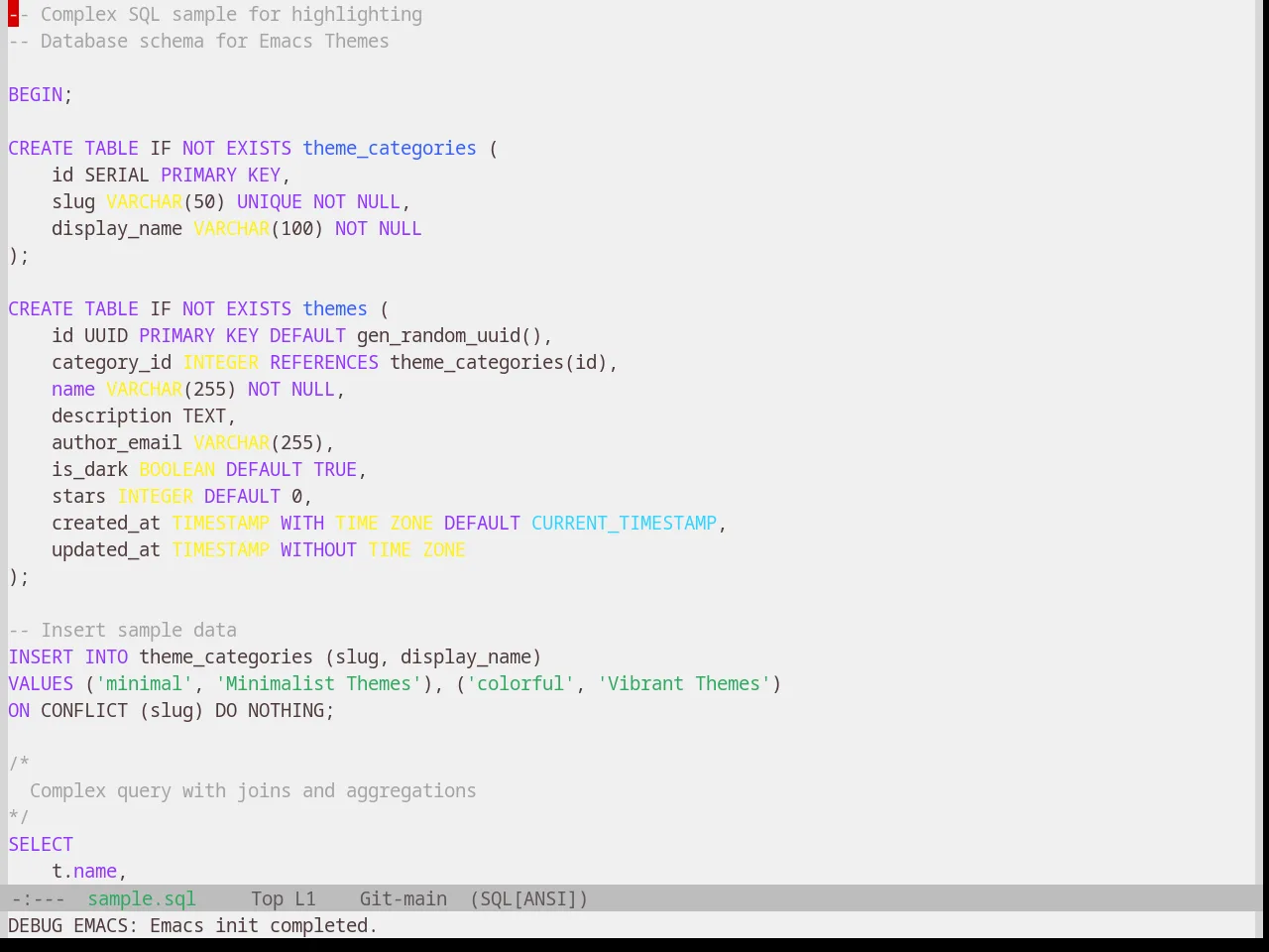 Base16 Still Alive Theme in sql-mode