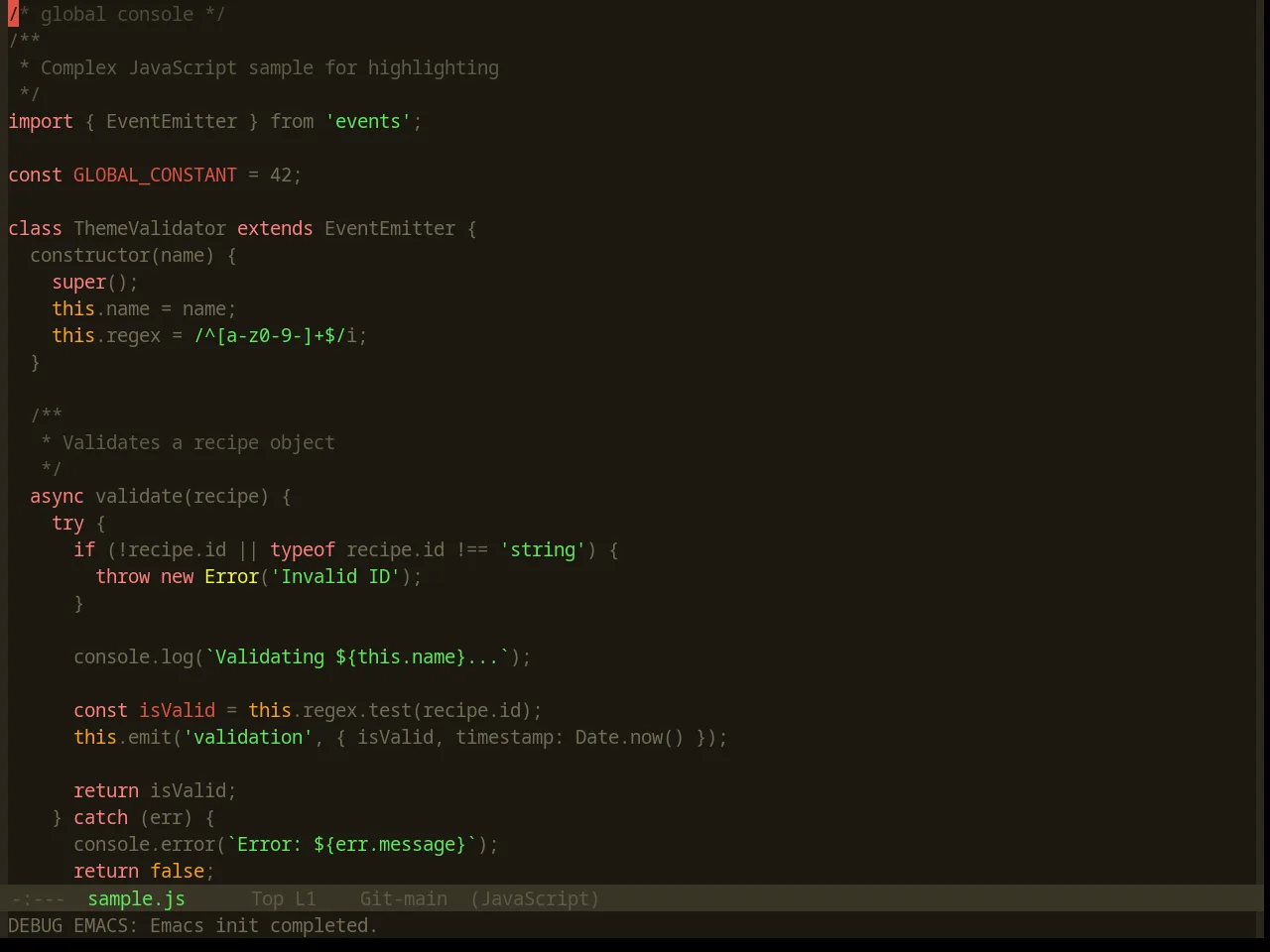 Base16 Summercamp Theme in javascript-mode