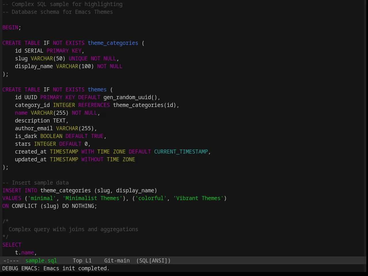 Base16 Summerfruit Dark Theme in sql-mode