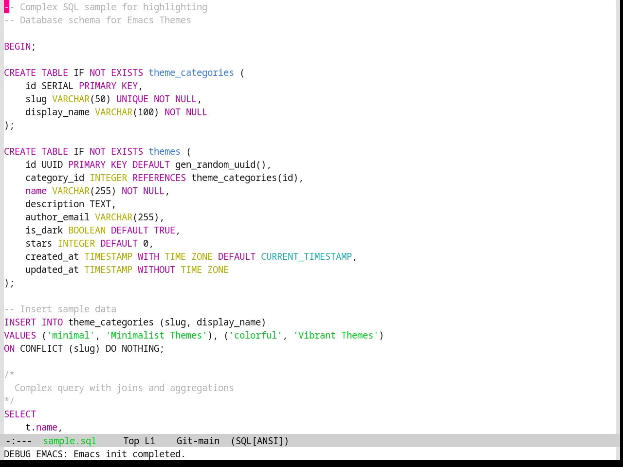 Base16 Summerfruit Light Theme in sql-mode