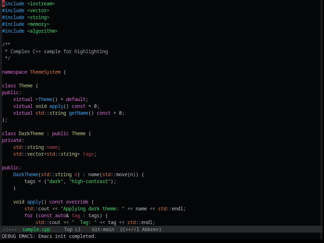 Base16 Synth Midnight Dark Theme in c++-mode