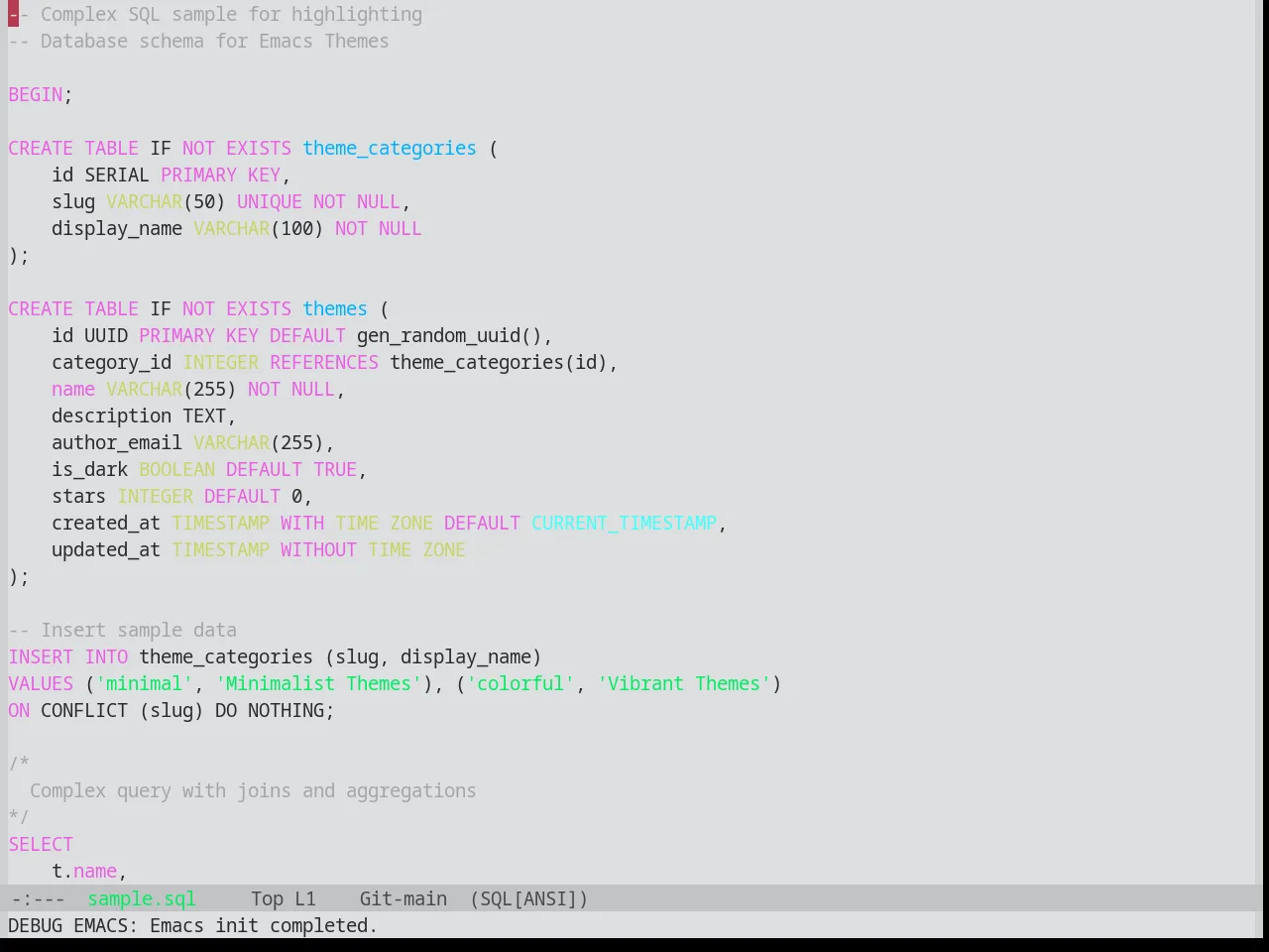 Base16 Synth Midnight Light Theme in sql-mode