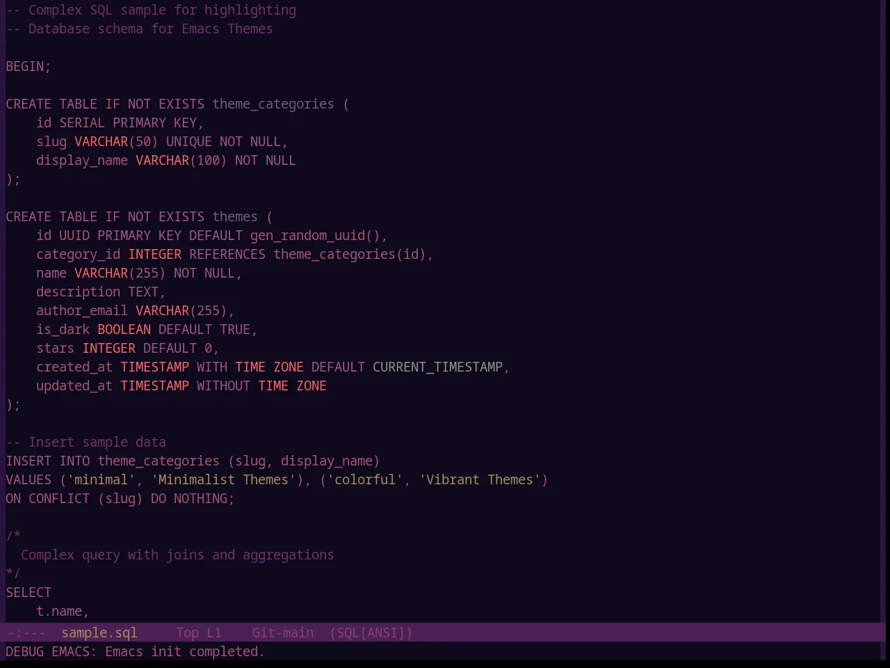 Base16 Tarot Theme in sql-mode