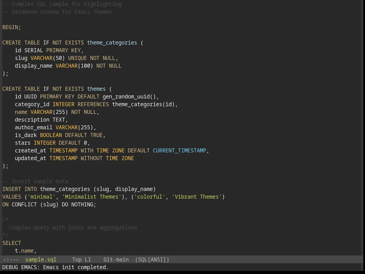 Base16 Tender Theme in sql-mode